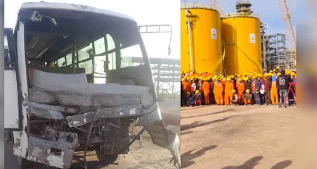 पचपदरा रिफाइनरी में बसों की टक्कर से पलटी बस, मजदूरों में आक्रोश; तोड़फोड़ के बाद हालात तनावपूर्ण